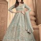 Myra Sea Blue Butterfly Net Embroidered Anarkali Suit | Swadesiicart