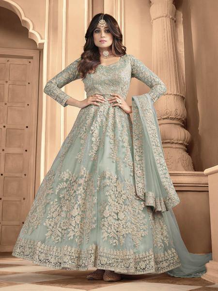 Myra Sea Blue Butterfly Net Embroidered Anarkali Suit | Swadesiicart