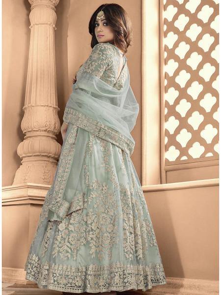 Myra Sea Blue Butterfly Net Embroidered Anarkali Suit | Swadesiicart