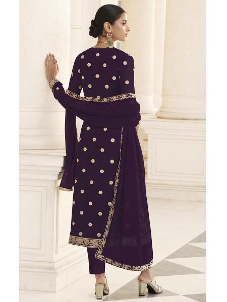 Myra Wine Jacket style Heavy Embroidered Suit | Swadesiicart