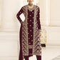 Myra Maroon Jacket style Heavy Embroidered Suit | Swadesiicart