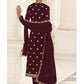 Myra Maroon Jacket style Heavy Embroidered Suit | Swadesiicart