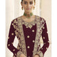 Myra Maroon Jacket style Heavy Embroidered Suit | Swadesiicart