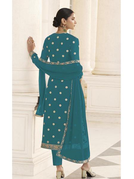 Myra Rama Jacket style Heavy Embroidered Suit | Swadesiicart