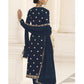 Myra Navy Blue Jacket style Heavy Embroidered Suit | Swadesiicart