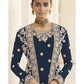 Myra Navy Blue Jacket style Heavy Embroidered Suit | Swadesiicart