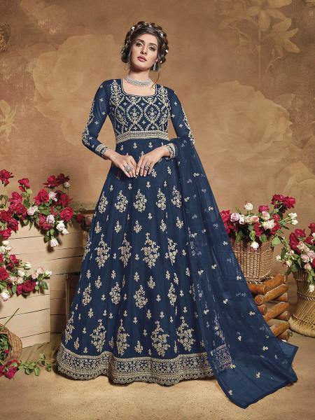 Myra Navy Blue Heavy Embroidered Butterfly Net Anarkali Suit | Swadesiicart