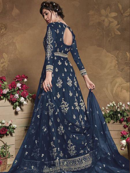 Myra Navy Blue Heavy Embroidered Butterfly Net Anarkali Suit | Swadesiicart