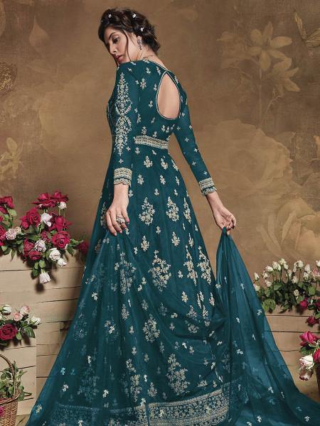 Myra Rama Green Heavy Embroidered Butterfly Net Anarkali Suit | Swadesiicart