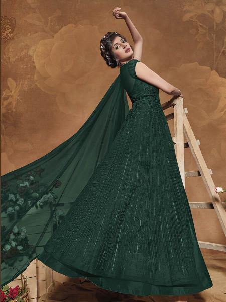 Myra Bottle Green Heavy Embroidered Gown Suit | Swadesiicart