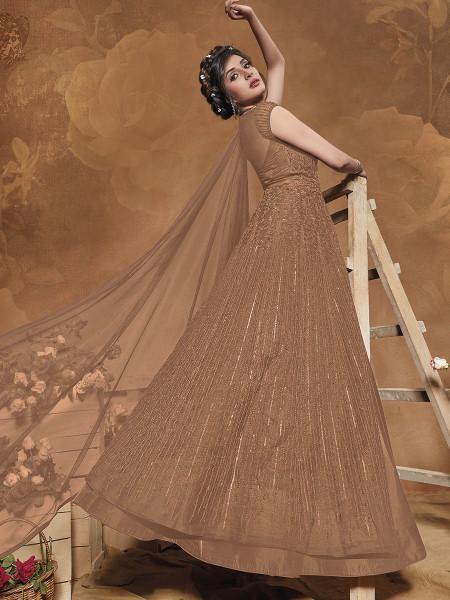 Myra Beige Heavy Embroidered Gown Suit | Swadesiicart