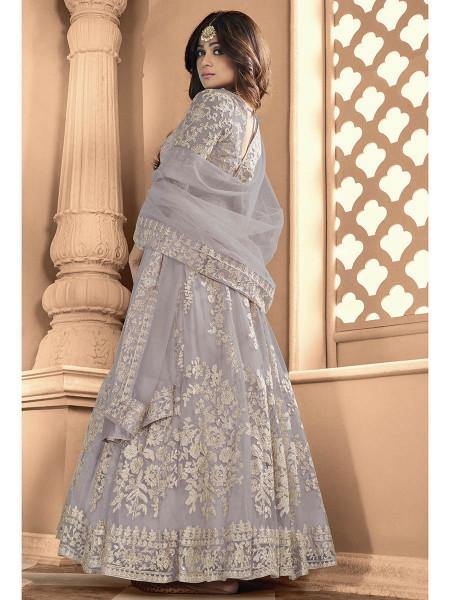 Myra Dusty Grey Heavy Embroidered Anarkali Suit | Swadesiicart