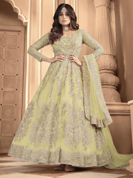 Myra Dusty Yellow Heavy Embroidered Anarkali Suit | Swadesiicart