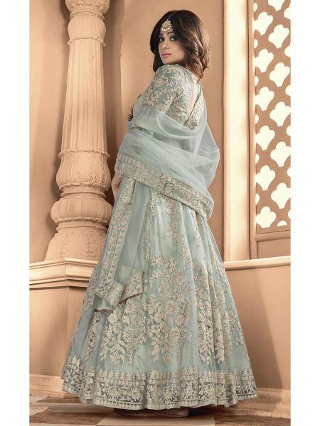 Myra Dusty Sea Blue Heavy Embroidered Anarkali Suit | Swadesiicart