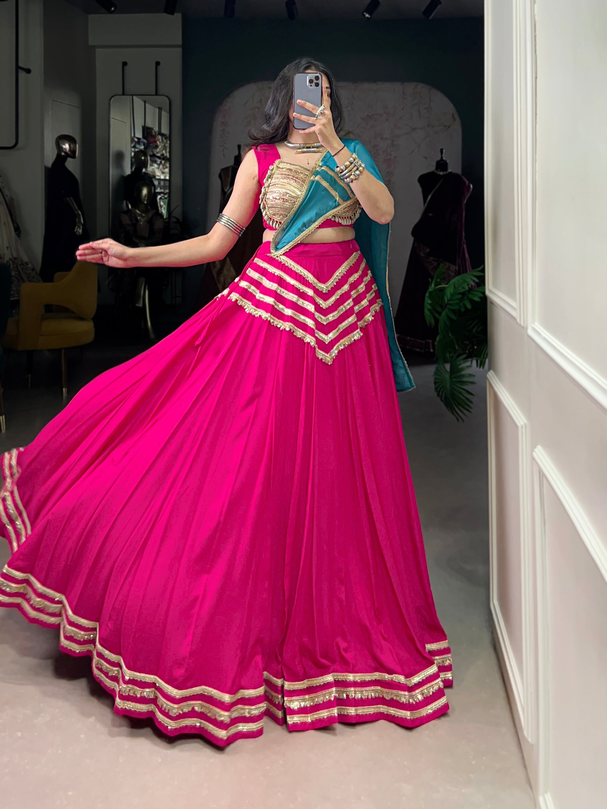 Lorenvalley Fashion Pink Pure Cotton Sequins Lace Touch Up Lehenga Choli with Dupatta | Swadesiicart