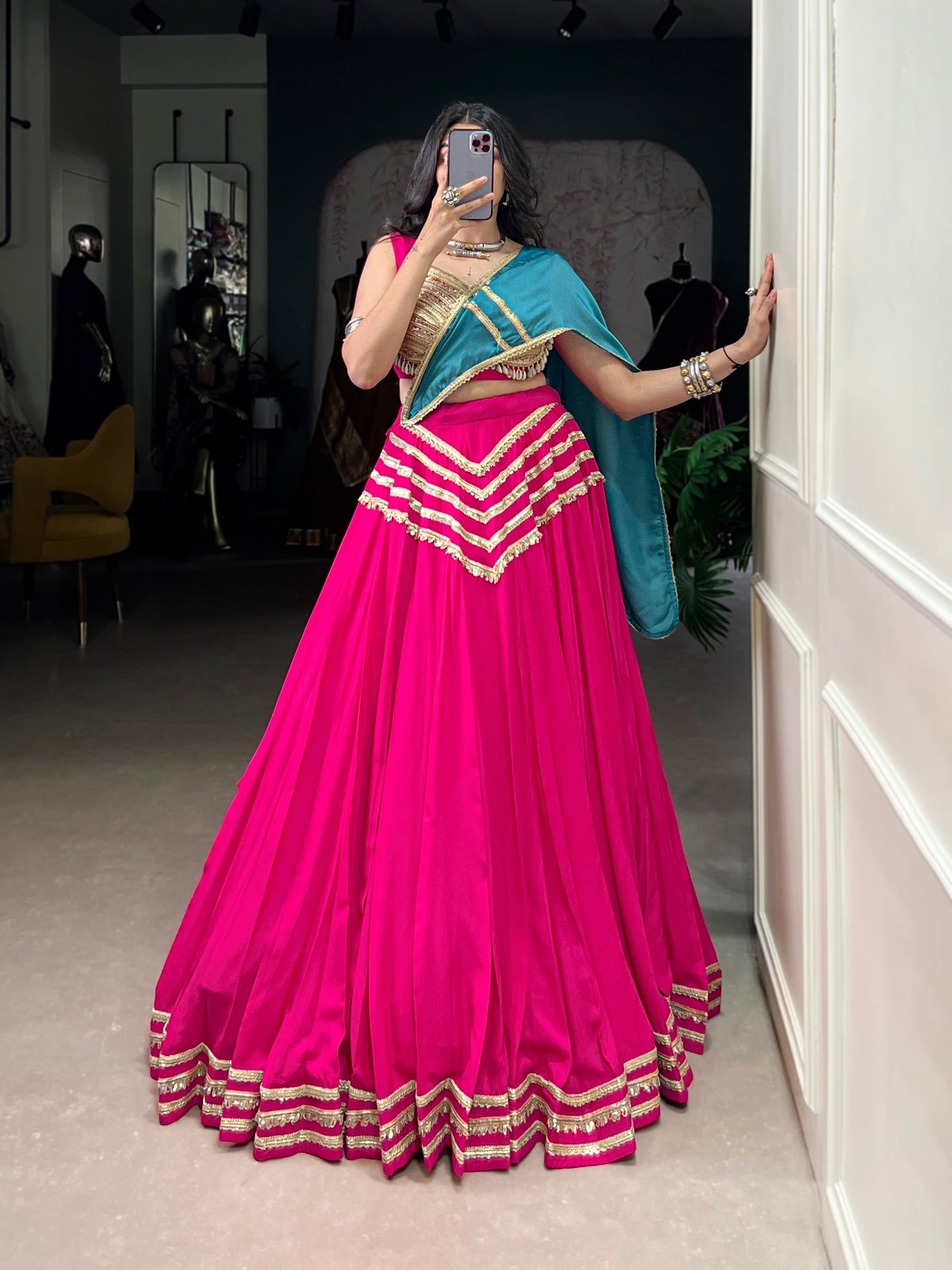 Lorenvalley Fashion Pink Pure Cotton Sequins Lace Touch Up Lehenga Choli with Dupatta | Swadesiicart