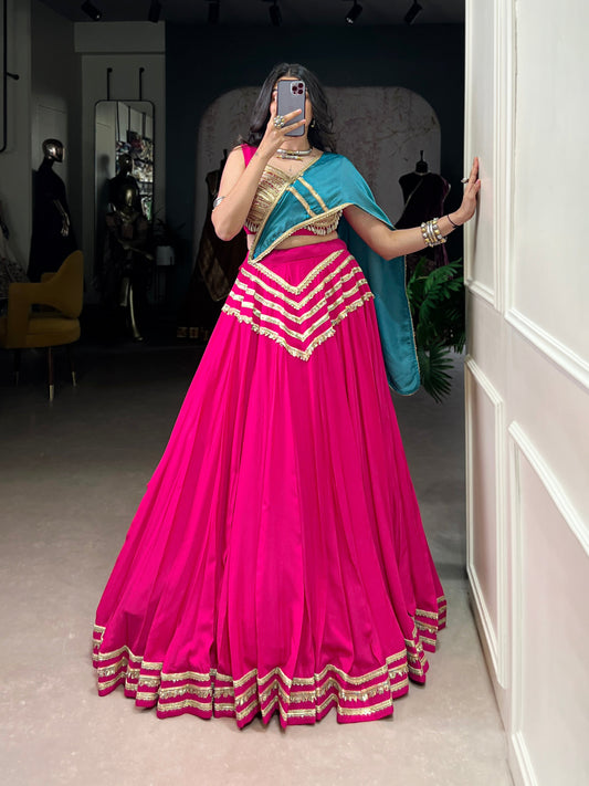 Lorenvalley Fashion Pink Pure Cotton Sequins Lace Touch Up Lehenga Choli with Dupatta | Swadesiicart