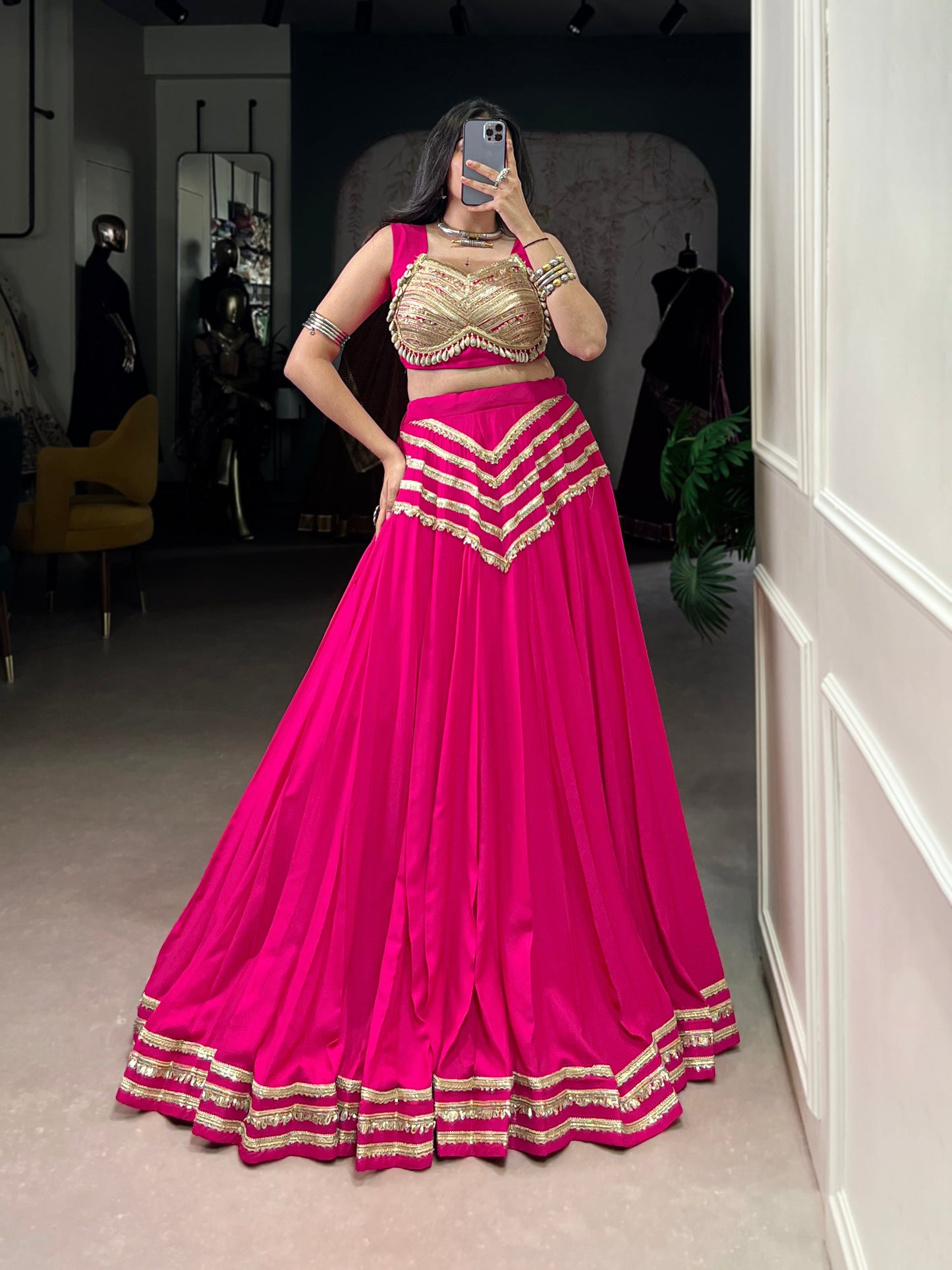 Lorenvalley Fashion Pink Pure Cotton Sequins Lace Touch Up Lehenga Choli with Dupatta | Swadesiicart