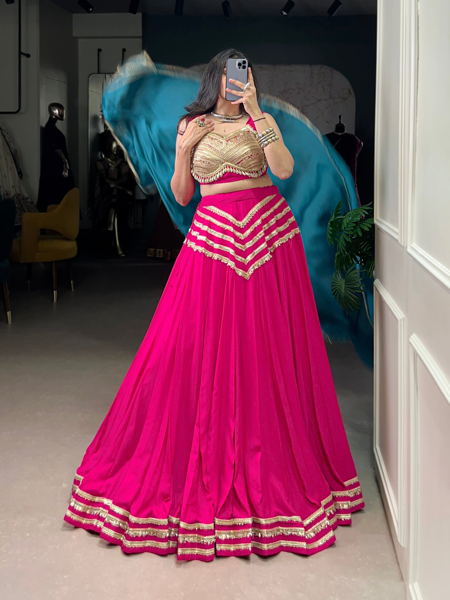 Lorenvalley Fashion Pink Pure Cotton Sequins Lace Touch Up Lehenga Choli with Dupatta | Swadesiicart