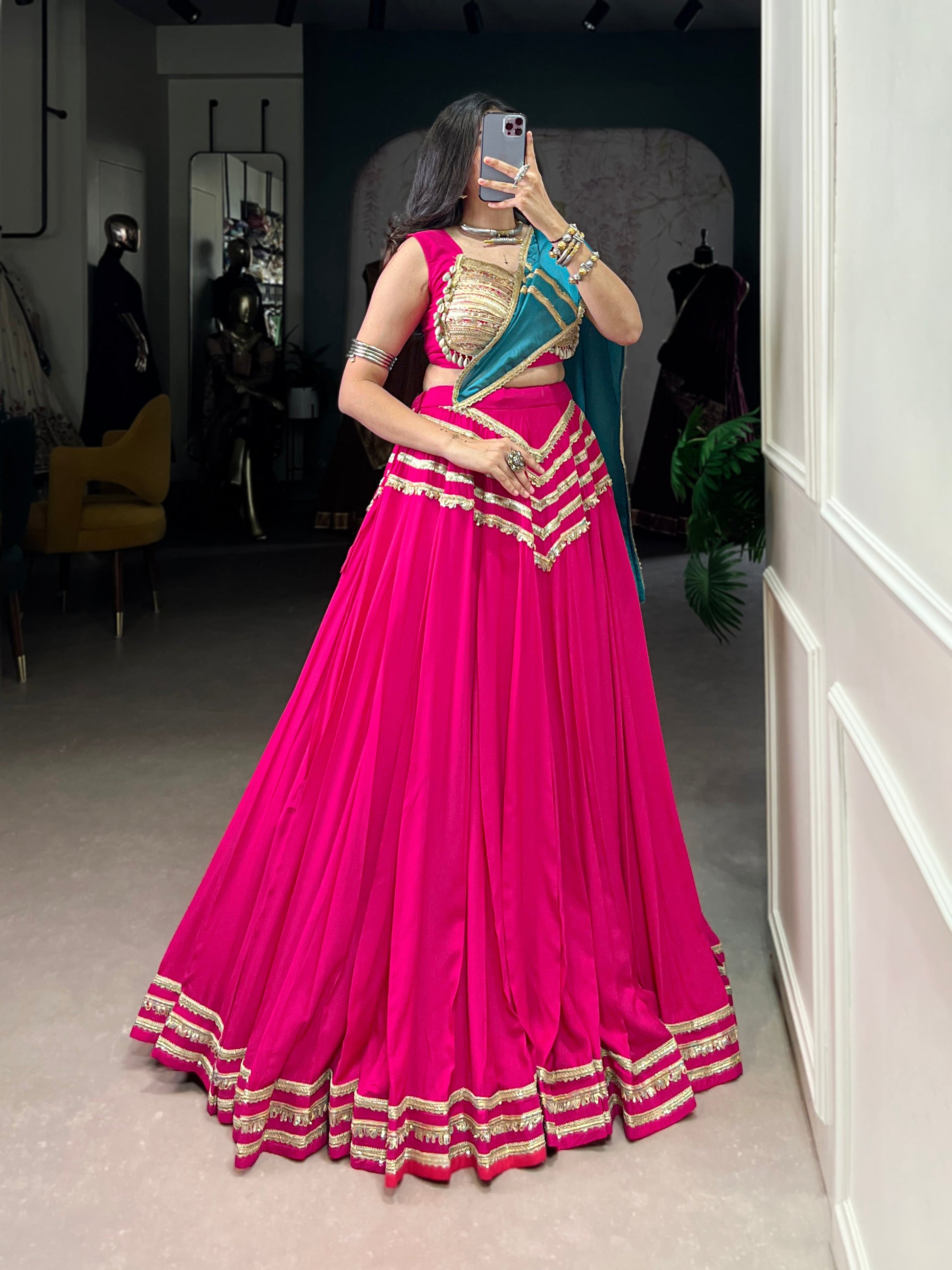 Lorenvalley Fashion Pink Pure Cotton Sequins Lace Touch Up Lehenga Choli with Dupatta | Swadesiicart