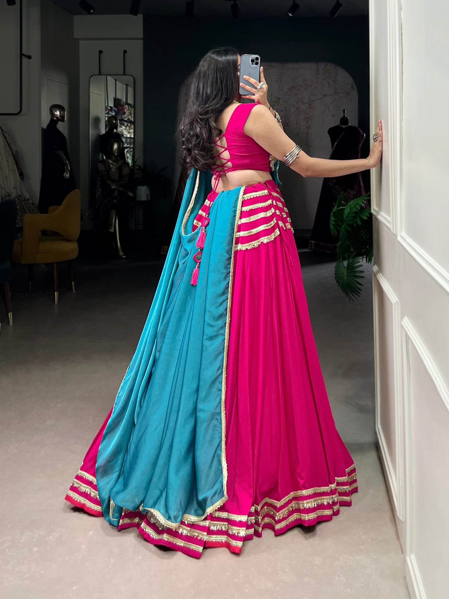 Lorenvalley Fashion Pink Pure Cotton Sequins Lace Touch Up Lehenga Choli with Dupatta | Swadesiicart