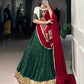 Lorenvalley Green Chiffon Sequins And Thread Embroidery Work With Embossed Design Lace Touch Up Lehenga Choli with Dupatta | Swadesiicart