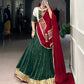 Lorenvalley Green Chiffon Sequins And Thread Embroidery Work With Embossed Design Lace Touch Up Lehenga Choli with Dupatta | Swadesiicart