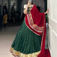 Lorenvalley Green Chiffon Sequins And Thread Embroidery Work With Embossed Design Lace Touch Up Lehenga Choli with Dupatta | Swadesiicart