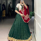 Lorenvalley Green Chiffon Sequins And Thread Embroidery Work With Embossed Design Lace Touch Up Lehenga Choli with Dupatta | Swadesiicart