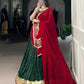 Lorenvalley Green Chiffon Sequins And Thread Embroidery Work With Embossed Design Lace Touch Up Lehenga Choli with Dupatta | Swadesiicart