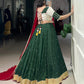 Lorenvalley Green Chiffon Sequins And Thread Embroidery Work With Embossed Design Lace Touch Up Lehenga Choli with Dupatta | Swadesiicart