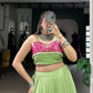Lorenvalley Fashion Parrot Pure Rayon Embossed Design With Gotta Patti Lace Touch Up Lehenga Choli | Swadesiicart
