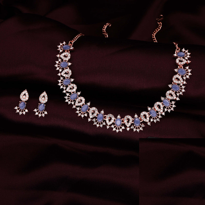 Tehzeeb Creations Blue Colour Ad Studded Necklace Jewellery Set With Matching Earrings For Women And Girls - Swadesiicart