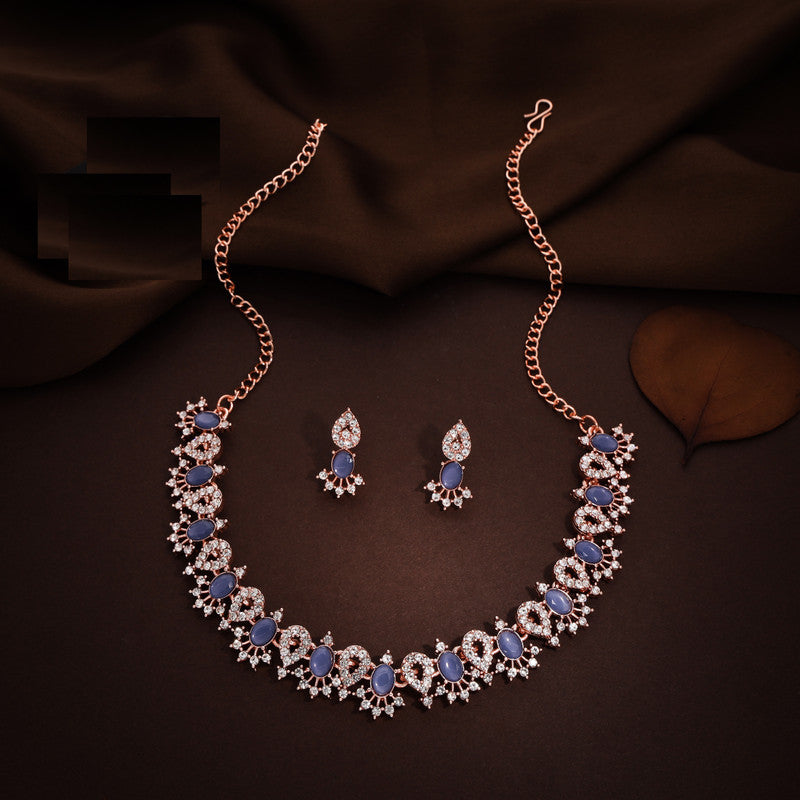 Tehzeeb Creations Blue Colour Ad Studded Necklace Jewellery Set With Matching Earrings For Women And Girls - Swadesiicart