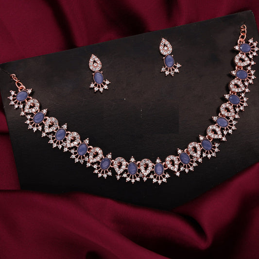 Tehzeeb Creations Blue Colour Ad Studded Necklace Jewellery Set With Matching Earrings For Women And Girls - Swadesiicart