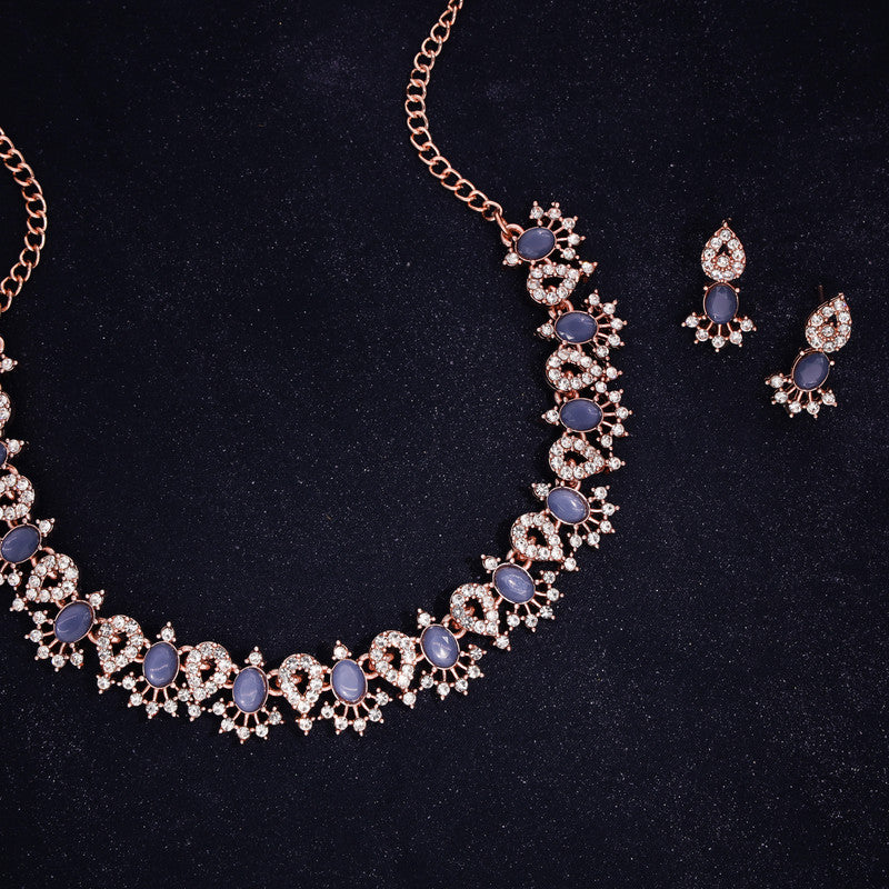 Tehzeeb Creations Blue Colour Ad Studded Necklace Jewellery Set With Matching Earrings For Women And Girls - Swadesiicart
