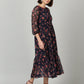 Souchii Women Navy Blue & Red Floral Chiffon A-Line Tiered Dress - Swadesiicart