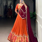 Lorenvalley Fashion Orange Pure Rayon Bandhej Print with Sequins Lace Boarder Lehenga Choli with Dupatta | Swadesiicart