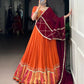 Lorenvalley Fashion Orange Pure Rayon Bandhej Print with Sequins Lace Boarder Lehenga Choli with Dupatta | Swadesiicart