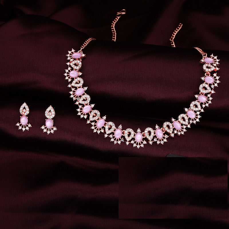 Tehzeeb Creations Lavender Colour Ad Studded Necklace Jewellery Set With Matching Earrings For Women And Girls - Swadesiicart