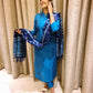 Jompers Women Blue & Green Self-Striped Kurta with Trousers & Printed Art Silk Dupatta | Swadesiicart