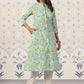 Ode by House of Pataudi Floral Printed Band Collar Pure Cotton Kurta - Swadesiicart