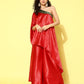 InWeave Women's Red Green Brocade Satin Oneshoulder Kurta Set - Swadesiicart