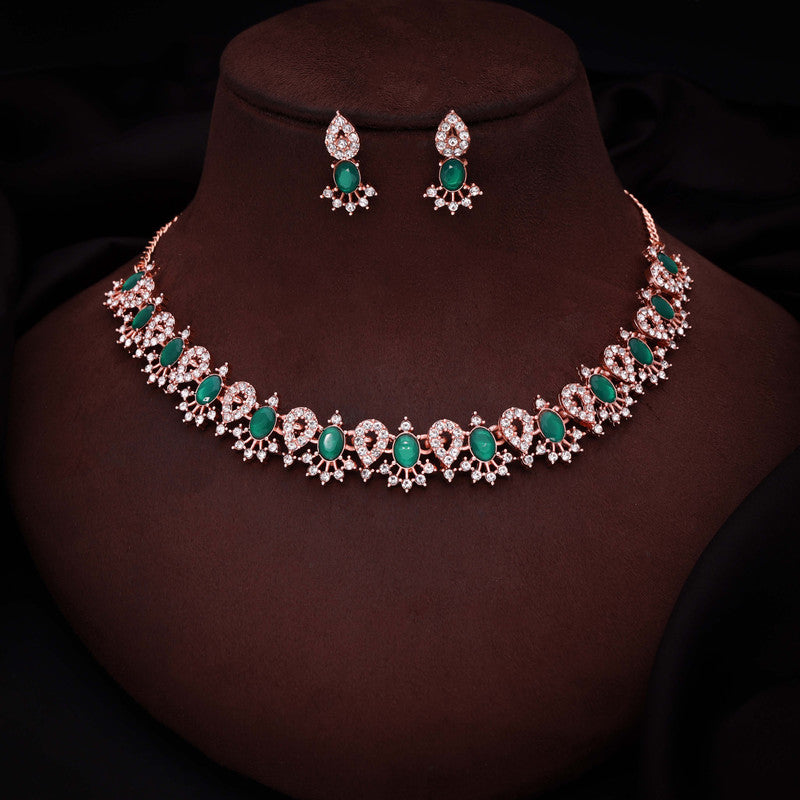 Tehzeeb Creations Green Colour Ad Studded Necklace Jewellery Set With Matching Earrings For Women And Girls - Swadesiicart