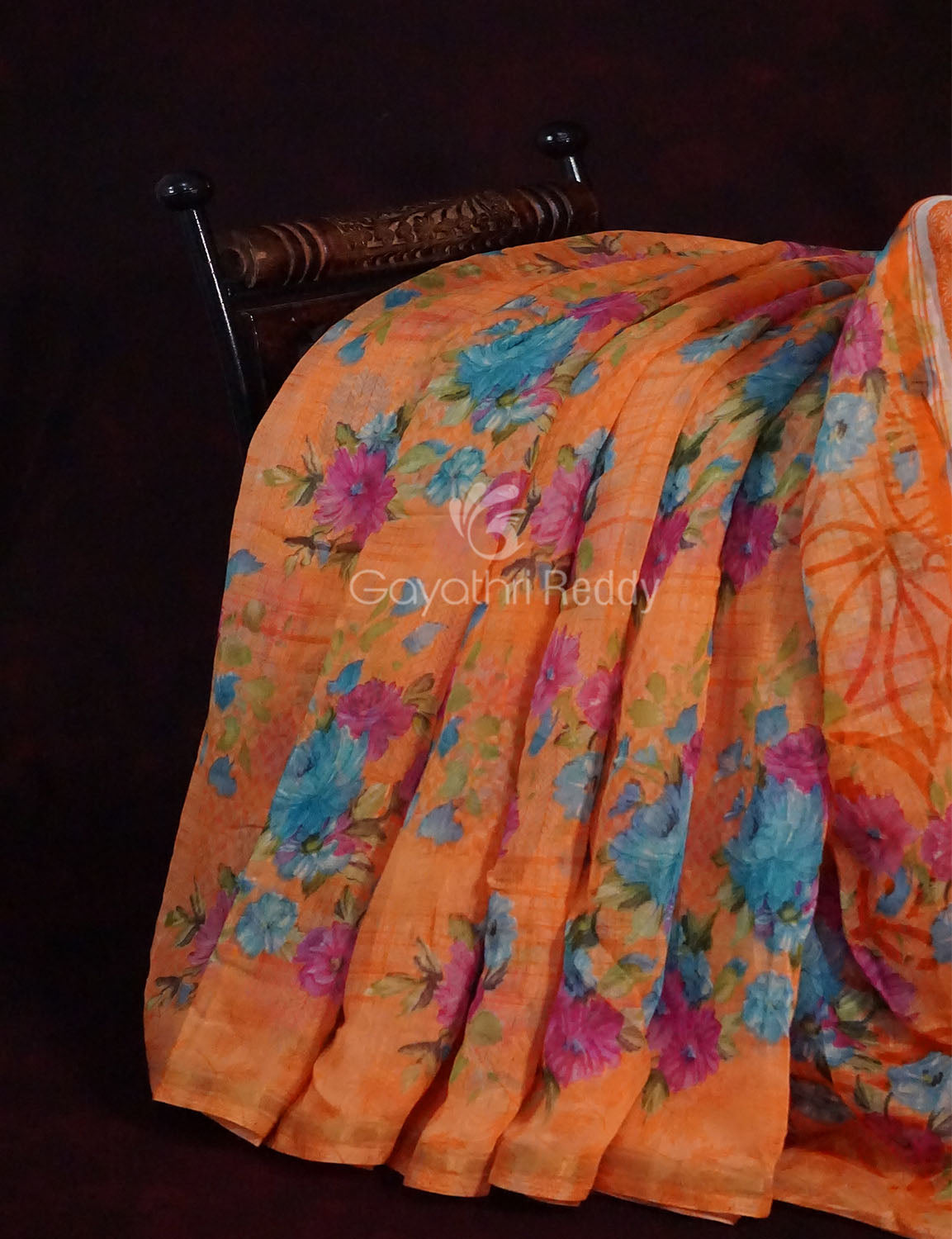 Orange Colour Print Design Semi Chanderi Saree By Gayathri Reddy Designer Studio | Swadesiicart