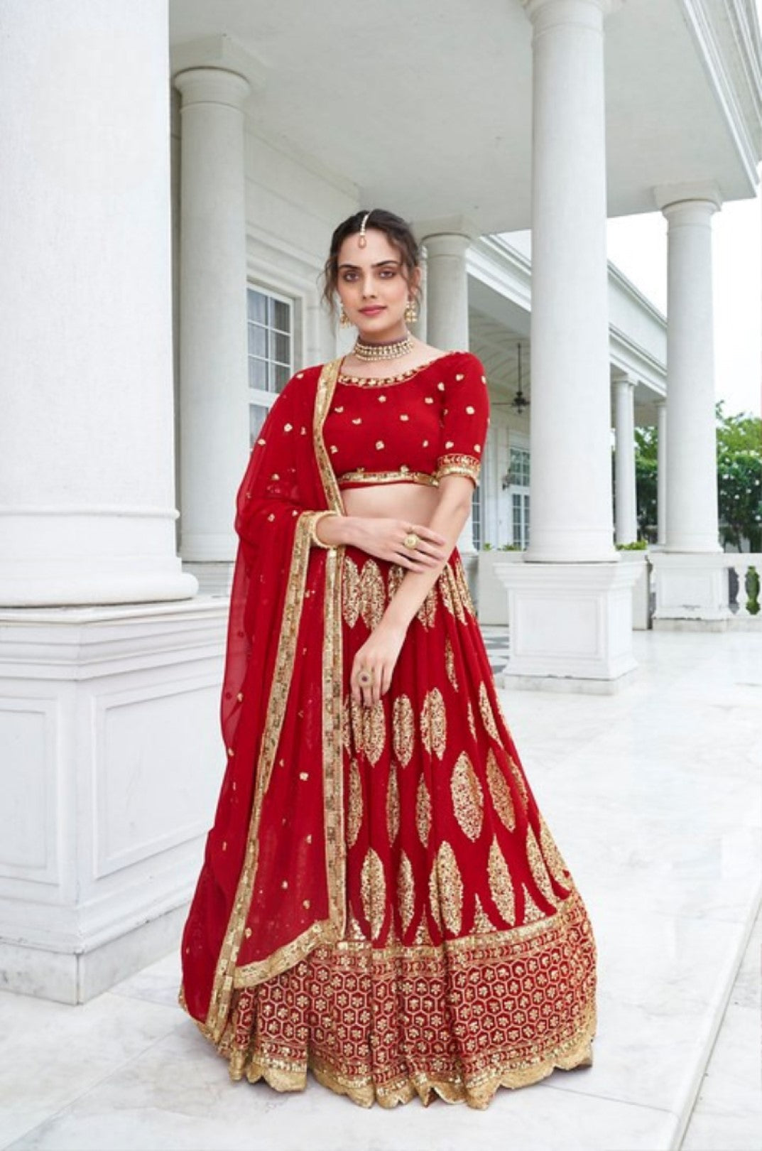 Anaita Red Georgette Lehenga Choli With Sequence & Thread Work