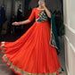 Lorenvalley Orange Pure Rayon Embossed Design Lace Touch Up Lehenga Choli with Dupatta | Swadesiicart