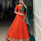 Lorenvalley Orange Pure Rayon Embossed Design Lace Touch Up Lehenga Choli with Dupatta | Swadesiicart
