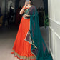 Lorenvalley Orange Pure Rayon Embossed Design Lace Touch Up Lehenga Choli with Dupatta | Swadesiicart