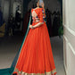 Lorenvalley Orange Pure Rayon Embossed Design Lace Touch Up Lehenga Choli with Dupatta | Swadesiicart